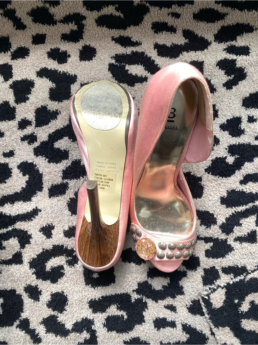Bakers Pink Satin Studded Peep-Toe Heels with Charm
